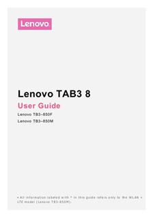 Lenovo Tab 3 8 manual. Tablet Instructions.